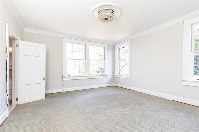 unfurnished room with carpet and ornamental molding