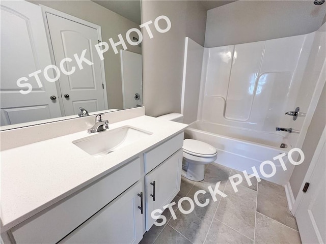 bathroom with shower / bath combination, vanity, and toilet