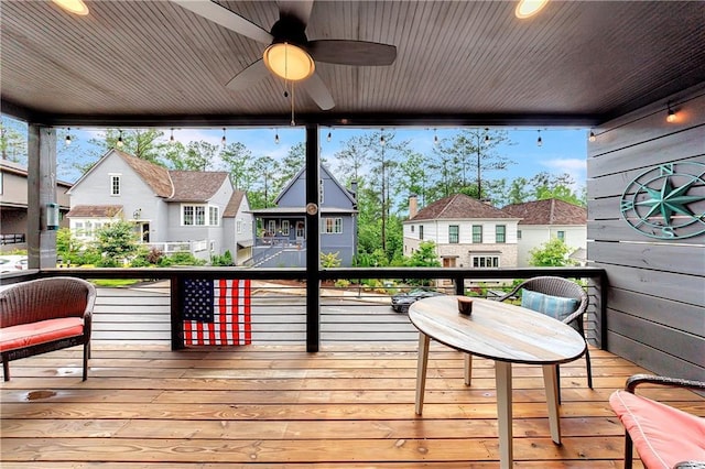 10862 Serenbe Ln, Chattahoochee Hills, GA 30268 - deck with a residential view and ceiling fan