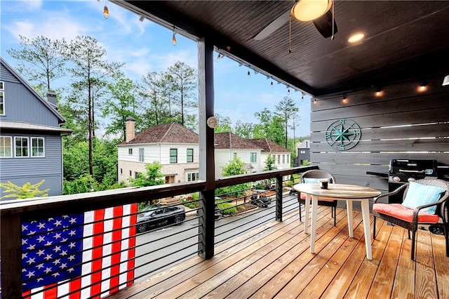10862 Serenbe Ln, Chattahoochee Hills, GA 30268 - deck with ceiling fan and a grill
