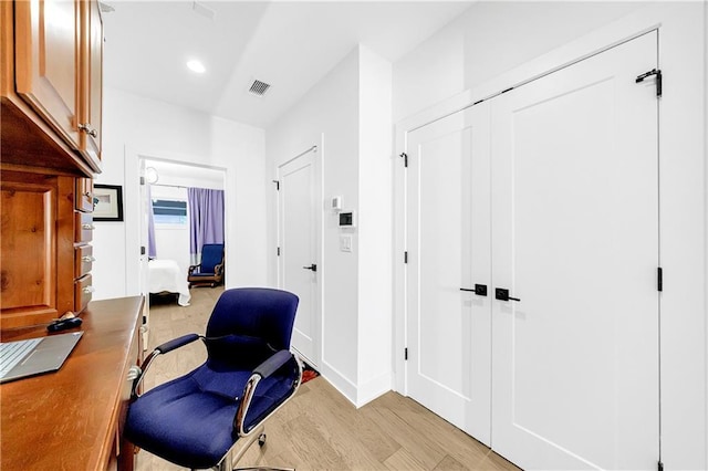10862 Serenbe Ln, Chattahoochee Hills, GA 30268 - office featuring light wood-style flooring and recessed lighting
