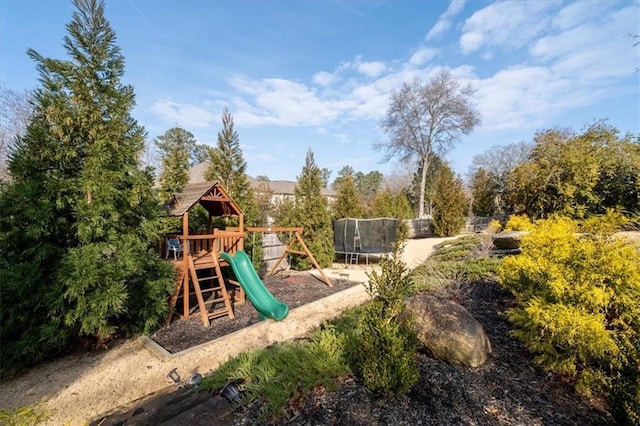 view of play area with a trampoline