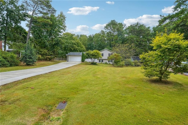 view of yard with an attached garage and concrete driveway