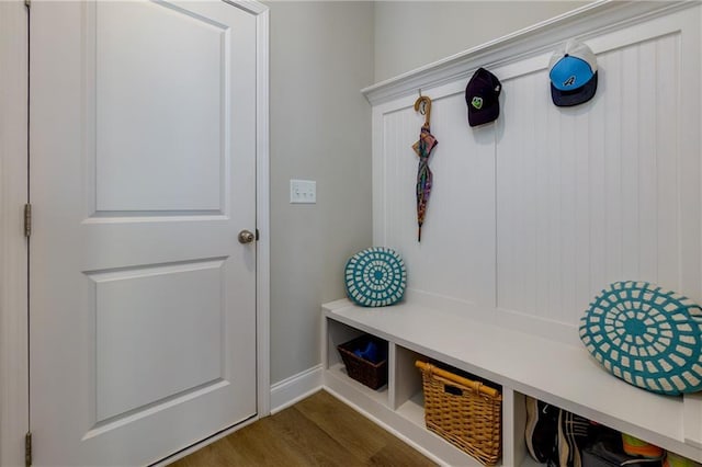 mudroom with dark hardwood / wood-style floors