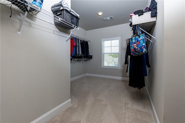 walk in closet featuring carpet flooring