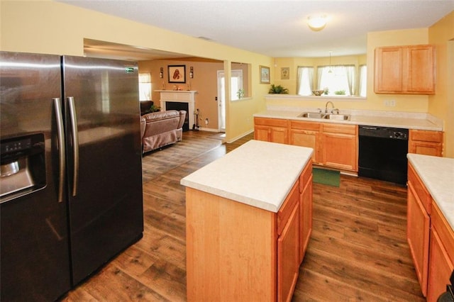 1801 Deer Crossing Cir, Jonesboro, GA 30236 - kitchen featuring stainless steel refrigerator with ice dispenser, dishwasher, dark wood-style flooring, a sink, and light countertops