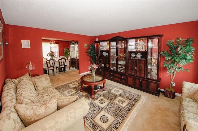 1801 Deer Crossing Cir, Jonesboro, GA 30236 - living area featuring carpet flooring, baseboards, and a textured ceiling