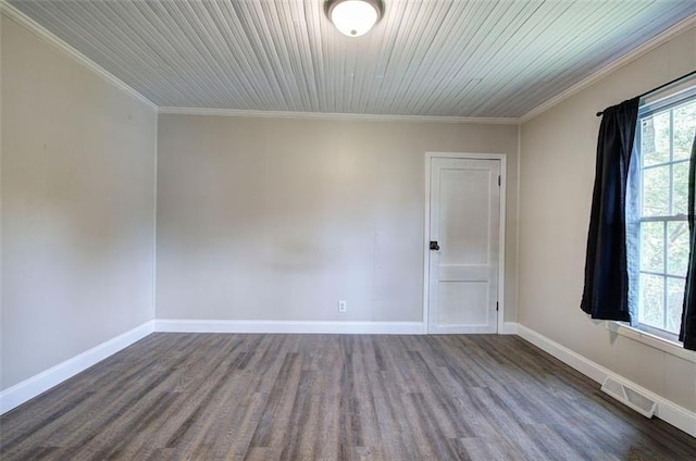 2014 Maple Ave SW, Rome, GA 30161 - spare room with dark wood-style flooring, ornamental molding, baseboards, and wood ceiling