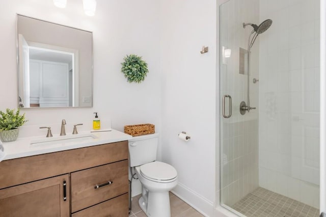 1013 Liberty Springs Dr, Woodstock, GA 30188 - full bathroom featuring vanity, a shower stall, toilet, baseboards, and tile patterned flooring