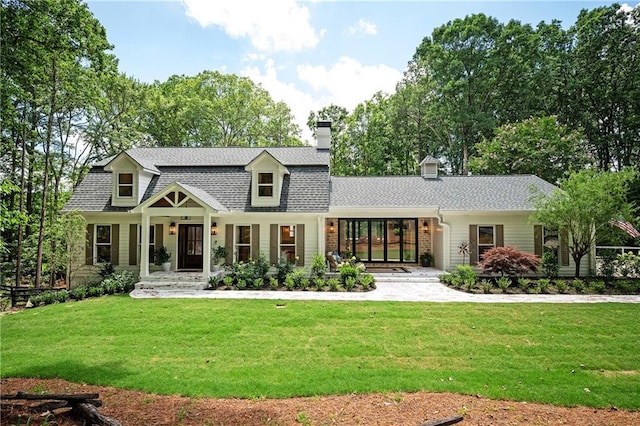 12410 Charlotte Dr, Alpharetta, GA 30004 - view of front of property with a front yard, a shingled roof, and a chimney