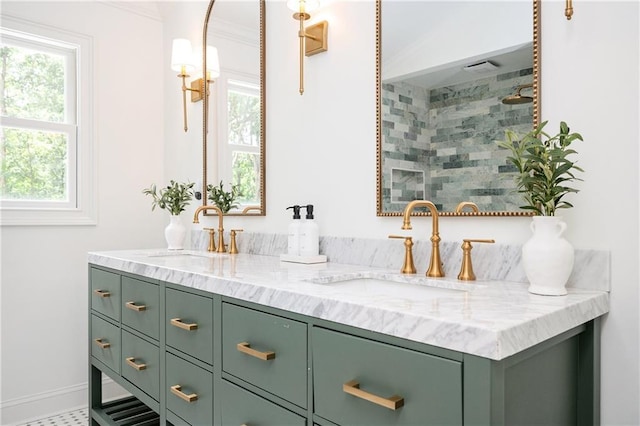 12410 Charlotte Dr, Alpharetta, GA 30004 - bathroom with double vanity, healthy amount of natural light, and a tile shower