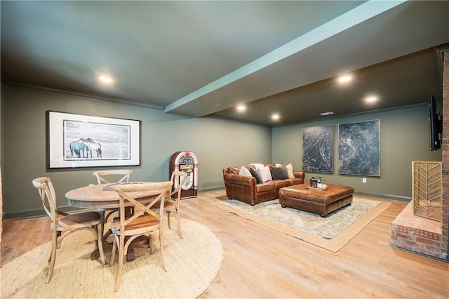 12410 Charlotte Dr, Alpharetta, GA 30004 - workout room featuring ornamental molding, wood finished floors, and recessed lighting