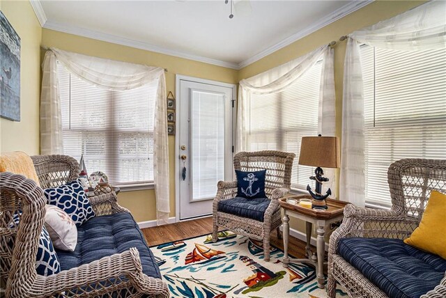 138 Victoria Ln, Lavonia, GA 30553 - living room featuring baseboards, ornamental molding, and wood finished floors