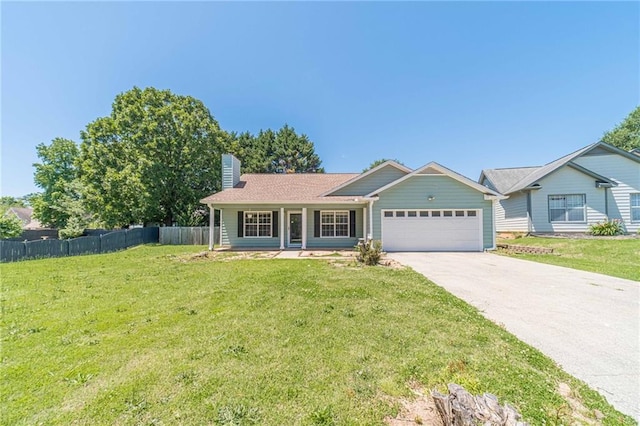 647 New England Way, Lawrenceville, GA 30046 - ranch-style home with an attached garage, a chimney, and concrete driveway
