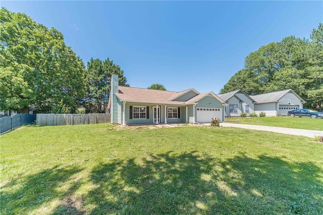 647 New England Way, Lawrenceville, GA 30046 - ranch-style house featuring a garage, a chimney, and driveway