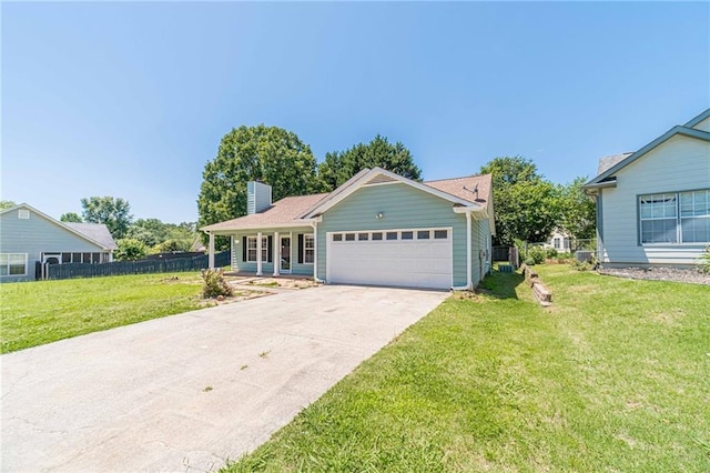 647 New England Way, Lawrenceville, GA 30046 - ranch-style house with an attached garage, a chimney, and concrete driveway