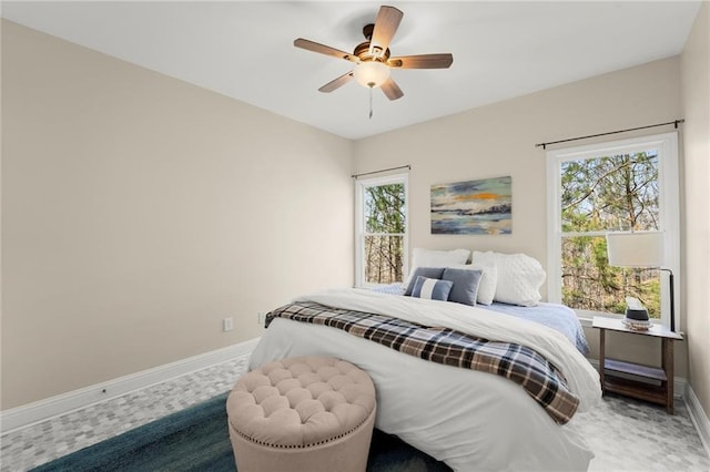 bedroom featuring a ceiling fan and baseboards