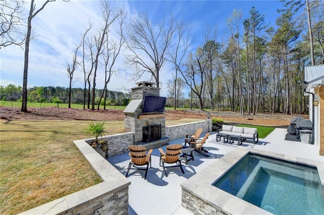 132 Swift Creek Way, Jefferson, GA 30549 - view of patio with an outdoor living space with a fireplace, grilling area, and a pool