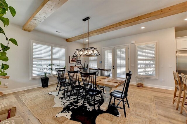 132 Swift Creek Way, Jefferson, GA 30549 - dining room with beam ceiling and light hardwood / wood-style flooring