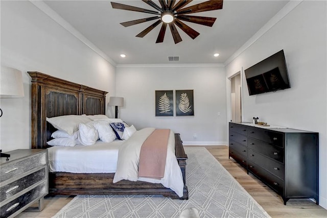 132 Swift Creek Way, Jefferson, GA 30549 - bedroom with ceiling fan, crown molding, and light wood-type flooring