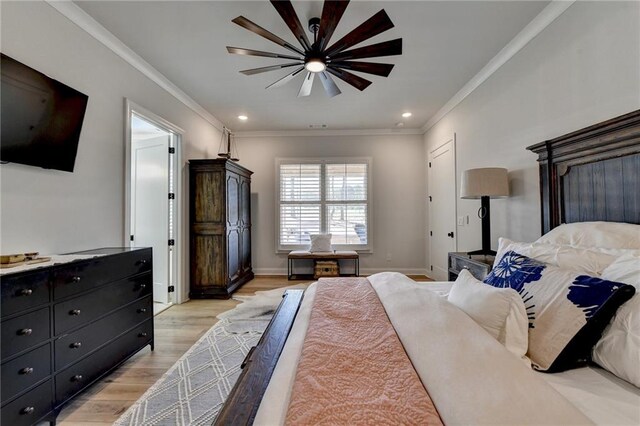 132 Swift Creek Way, Jefferson, GA 30549 - bedroom with ceiling fan, light hardwood / wood-style floors, and ornamental molding