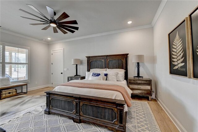 132 Swift Creek Way, Jefferson, GA 30549 - bedroom with ceiling fan, light wood-type flooring, and crown molding