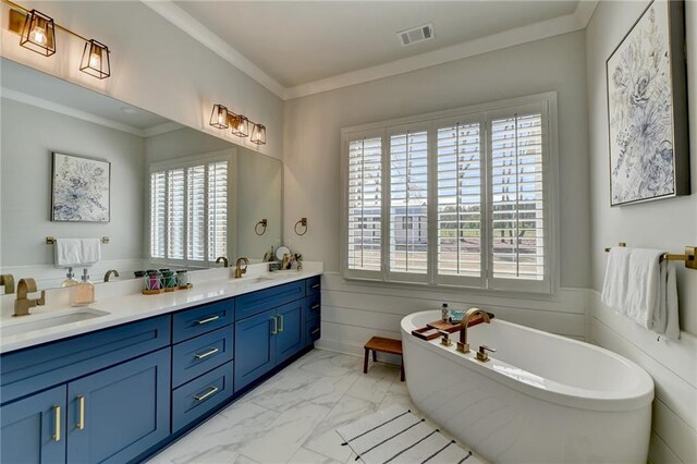 132 Swift Creek Way, Jefferson, GA 30549 - bathroom with a bathing tub, vanity, and ornamental molding