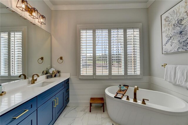 132 Swift Creek Way, Jefferson, GA 30549 - bathroom featuring ornamental molding, vanity, and a tub