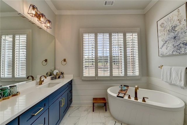 132 Swift Creek Way, Jefferson, GA 30549 - bathroom with vanity, crown molding, and a bath