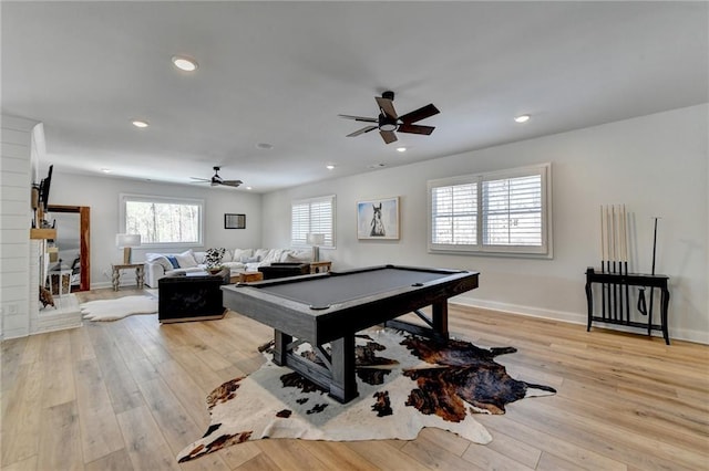 132 Swift Creek Way, Jefferson, GA 30549 - rec room featuring a healthy amount of sunlight, ceiling fan, light hardwood / wood-style floors, and billiards