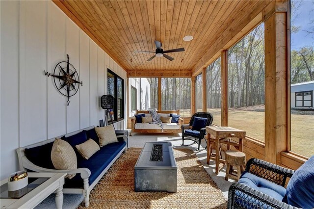 132 Swift Creek Way, Jefferson, GA 30549 - sunroom featuring ceiling fan, plenty of natural light, and wood ceiling