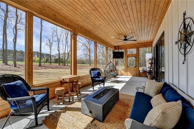132 Swift Creek Way, Jefferson, GA 30549 - sunroom with ceiling fan and wooden ceiling