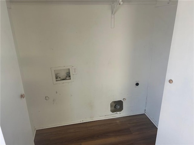 clothes washing area featuring washer hookup, dark wood-style flooring, gas dryer hookup, and electric dryer hookup