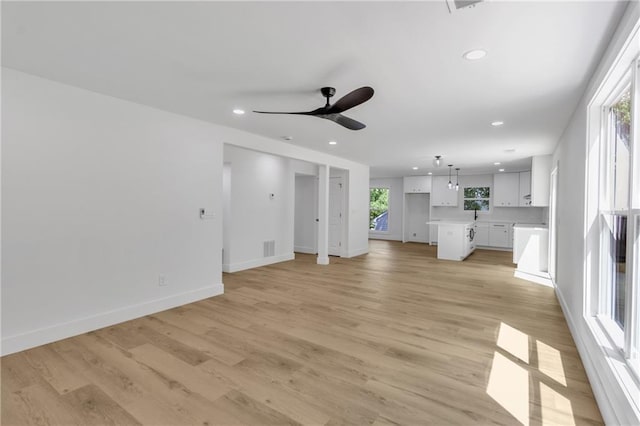 2601 Garland Way, Duluth, GA 30096 - unfurnished living room featuring recessed lighting, baseboards, a ceiling fan, and light wood-type flooring