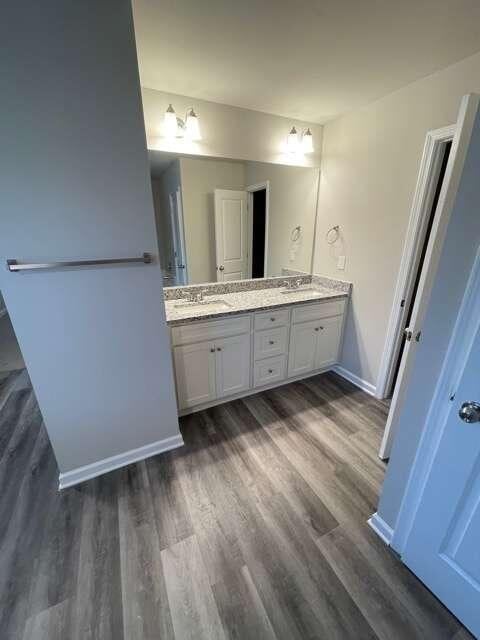 115 Deer Xing, Temple, GA 30179 - full bathroom featuring wood finished floors, double vanity, and baseboards