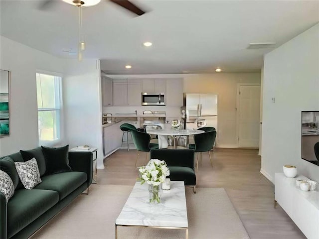 115 Deer Xing, Temple, GA 30179 - living room featuring recessed lighting, a ceiling fan, and baseboards