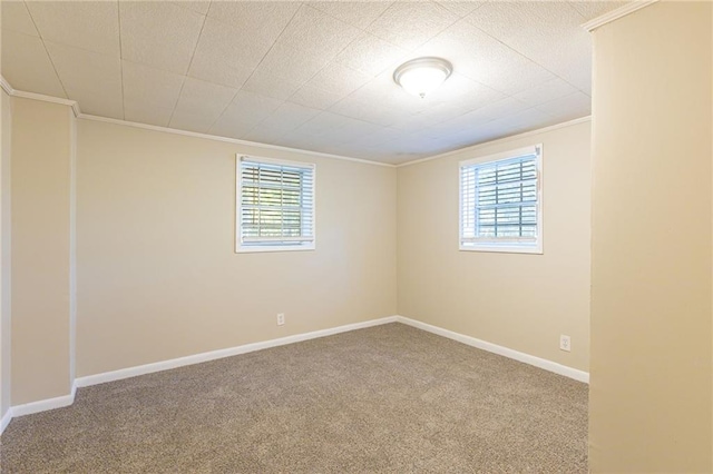 carpeted empty room with ornamental molding