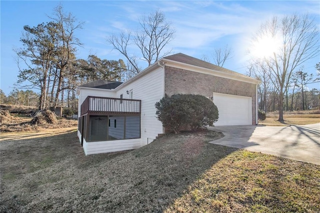 view of home's exterior with a yard and a wooden deck