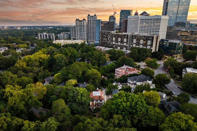 view of aerial view at dusk