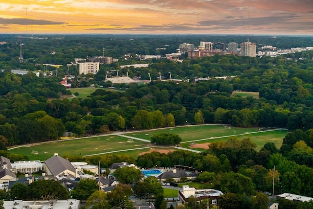 view of aerial view at dusk