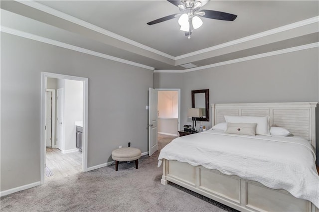 1102 Kingswood Way, Hoschton, GA 30548 - carpeted bedroom featuring baseboards, ornamental molding, and ceiling fan