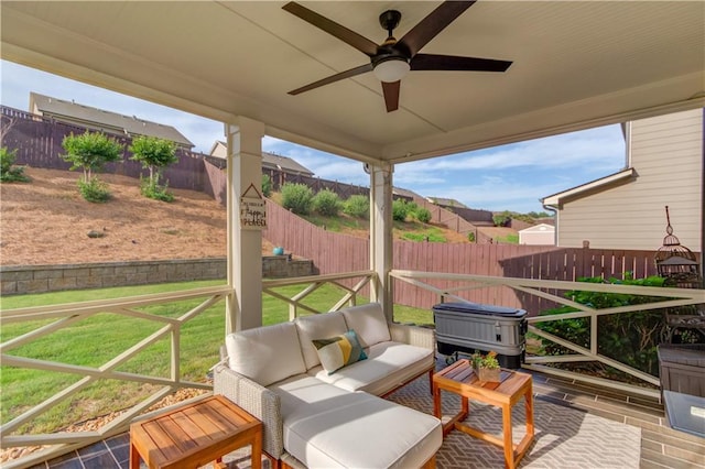 1102 Kingswood Way, Hoschton, GA 30548 - view of patio / terrace with an outdoor hangout area and a ceiling fan