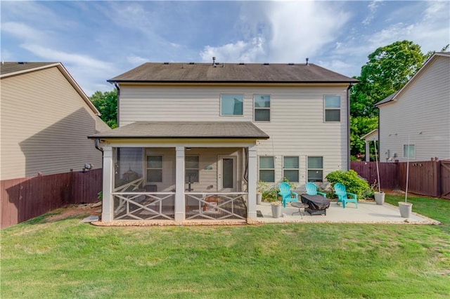 1102 Kingswood Way, Hoschton, GA 30548 - back of property featuring a sunroom, a patio, and a shingled roof