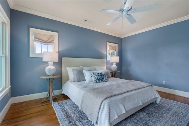 1066 High Point Dr, Atlanta, GA 30306 - bedroom featuring ornamental molding, wood finished floors, and ceiling fan