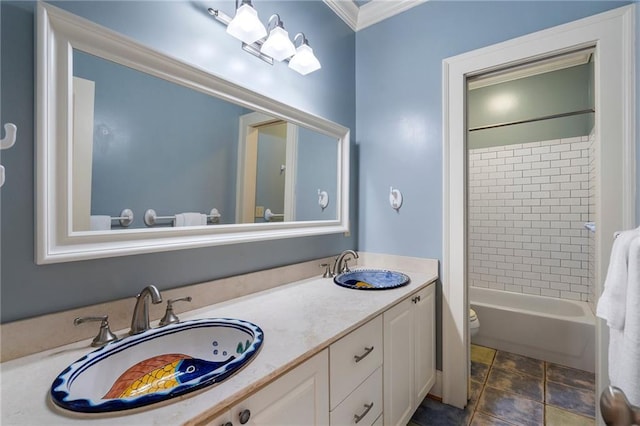 1066 High Point Dr, Atlanta, GA 30306 - full bathroom featuring double vanity, ornamental molding, and bathtub / shower combination