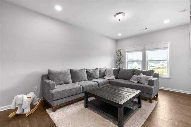 living room with dark wood-type flooring