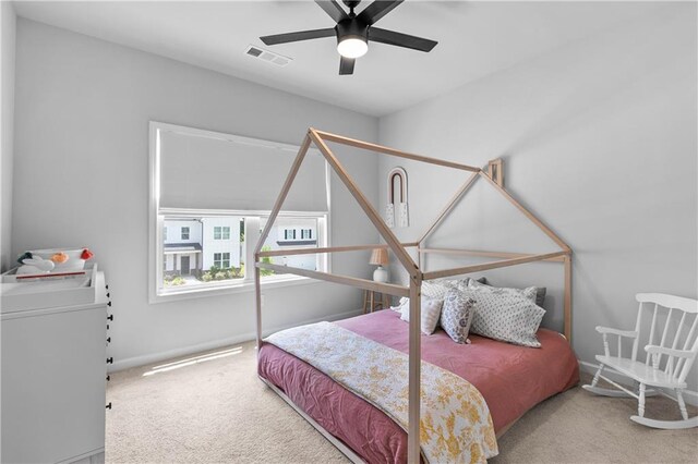 bedroom with carpet flooring and ceiling fan