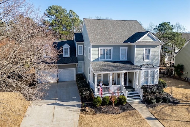 front of property with a porch and a garage