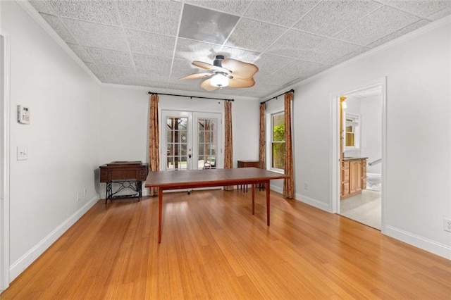 5505 Whitehall Rd, Lula, GA 30554 - home office featuring baseboards, ceiling fan, french doors, and light wood-type flooring