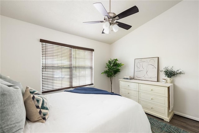 448 Teal Ct, Roswell, GA 30076 - bedroom featuring dark wood-type flooring, baseboards, ceiling fan, and lofted ceiling
